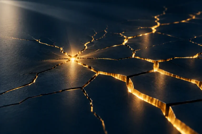 Small illuminated crack spreading across a dark surface, symbolizing how avoided workplace conversations grow into larger organizational problems over time.