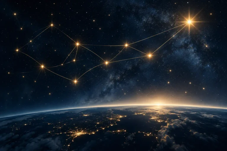 Conceptual illustration of a constellation formed by connected stars representing leadership alignment, shared purpose and organizational direction.