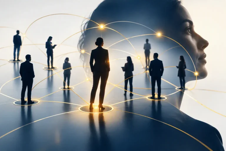 Abstract illustration representing influence, trust, communication, and leadership alignment in professional environments.