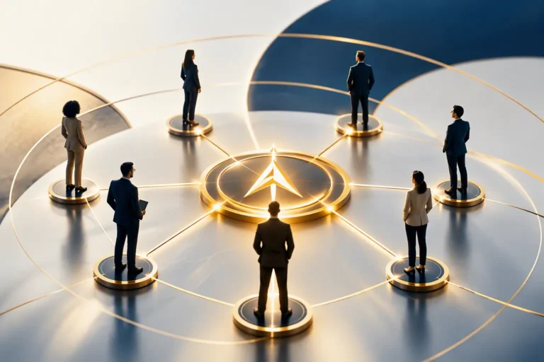 Abstract illustration representing stakeholder alignment, collaboration, influence and organizational change management.