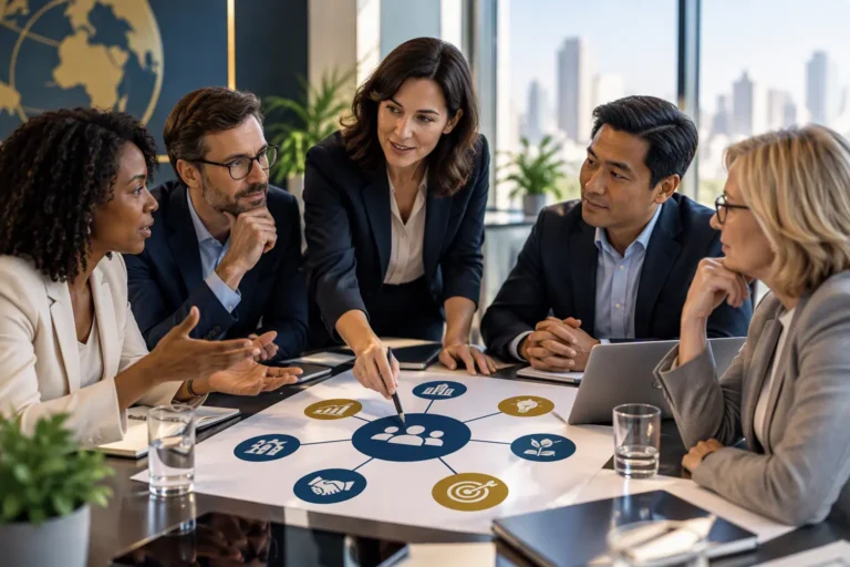 Stakeholders actively collaborating and participating in strategic decision making to support organizational objectives.