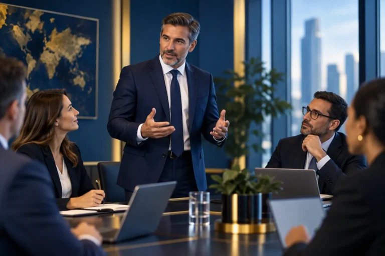 Executive leader using influence skills to align stakeholders and drive strategic decisions