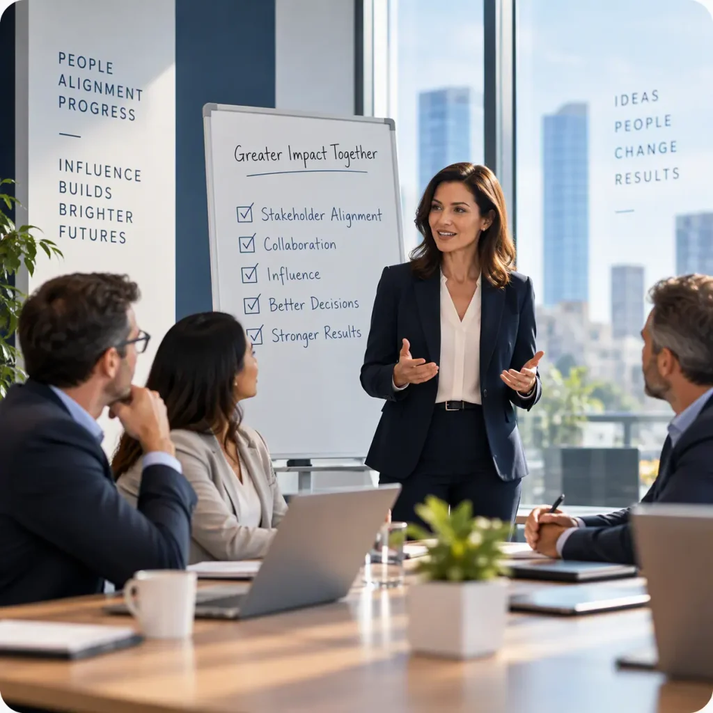 Corporate influence skills training session focused on stakeholder alignment, collaboration, and organizational effectiveness